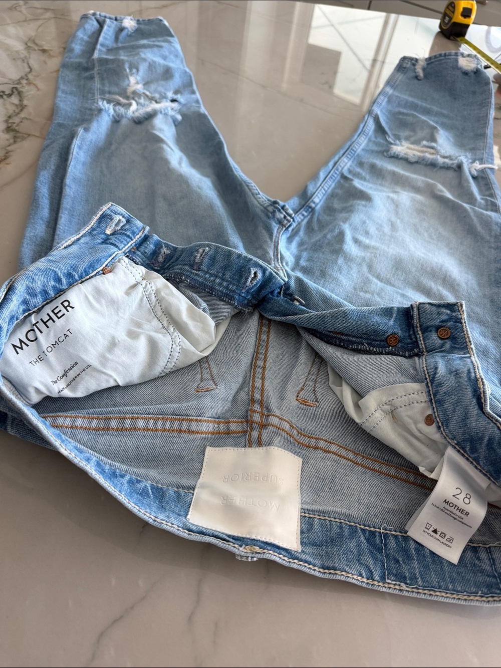 MOTHER Light Blue Distressed Boyfriend Jeans